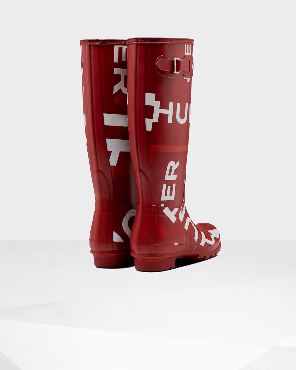 Womens Hunter Tall Rain Boots Grey Red - Original Exploded Logo - 5362187-PY